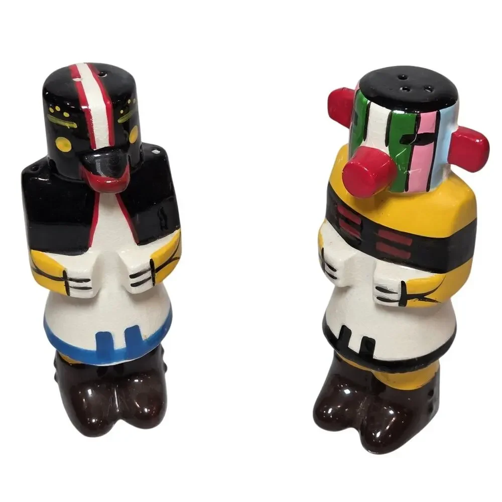 Vintage Hopi Kachina Doll Salt Pepper Shakers Japan Southwestern Ceramic Pair